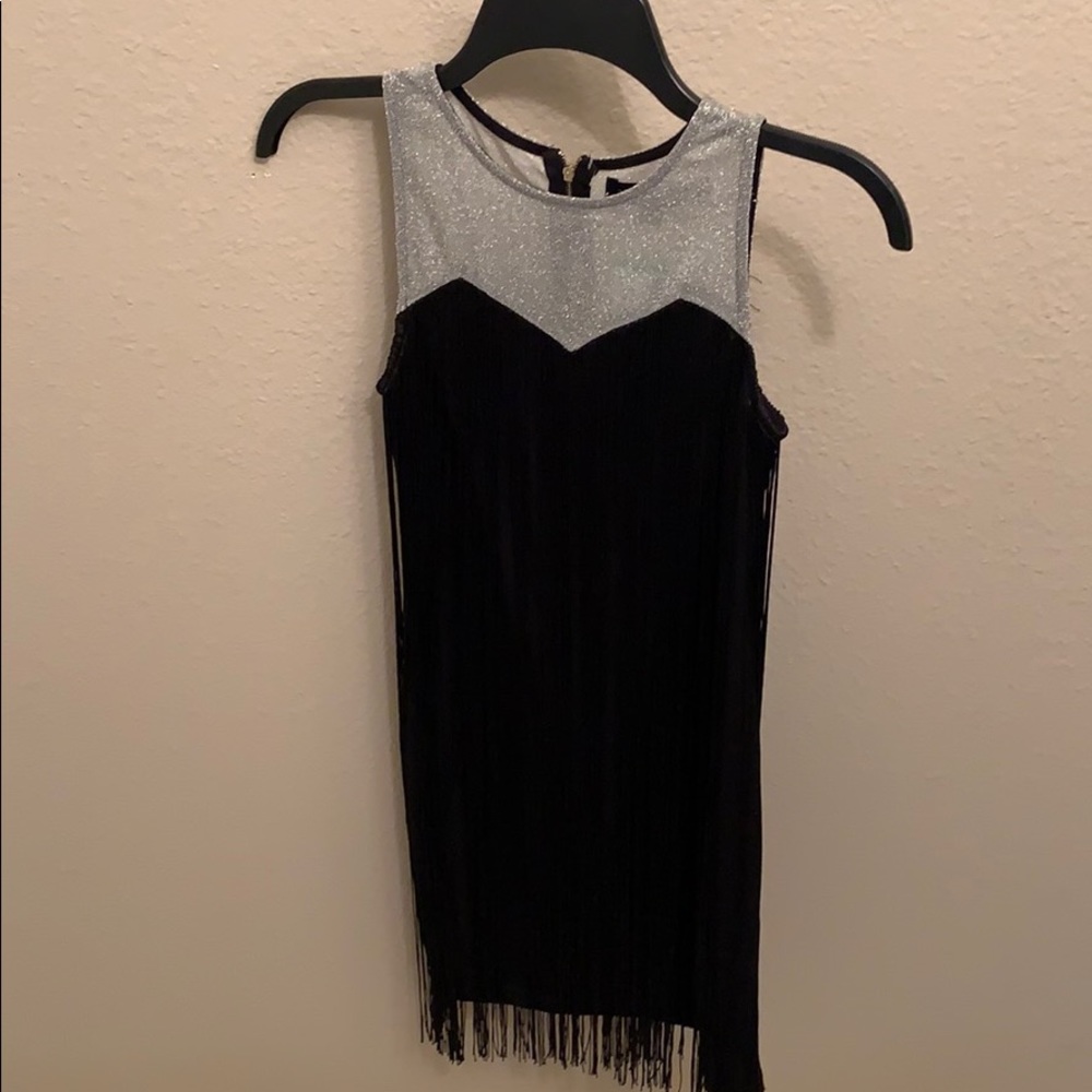 Cute Flapper Dress with Fringe - BLK - SM
